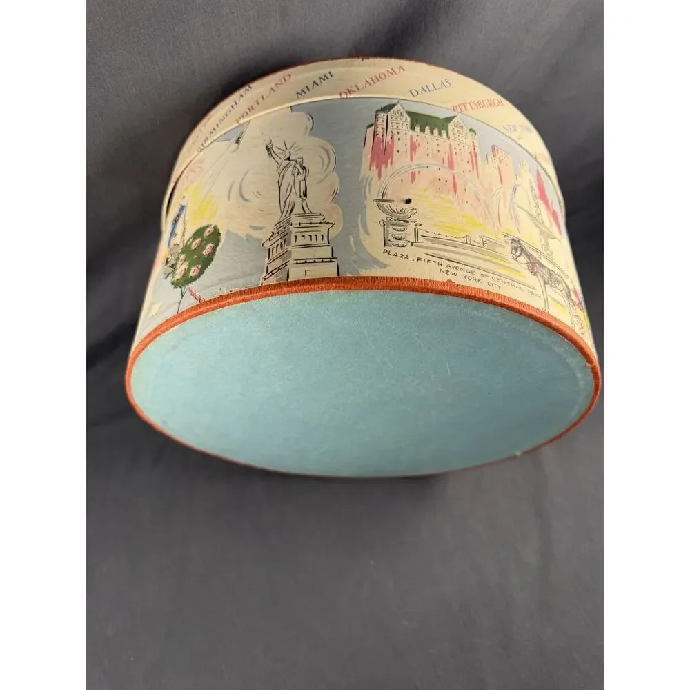 Vintage 1930’s-1950’s USA Map Travel Theme Hat Box